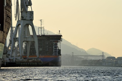 Espagne, Pays basque espagnol, Biscaye, Sestao, port industriel de Bilbao sur le fleuve Nervion centré sur la sidérurgie et la construction navale, chantiers navals Construcciones Navales del Norte (La Navale de Sestao)