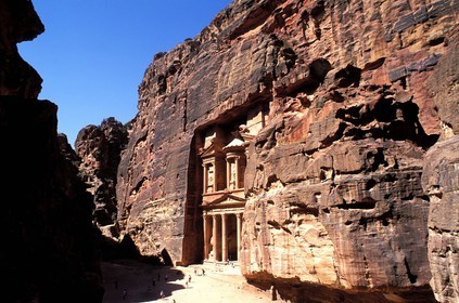 Jordanie, Petra, le Khazneh (le trésor) à la sortie du Sîq