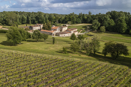 France, Charente-Maritime (17), Saint-Bris-des-Bois, abbaye de Fontdouce, ancienne abbaye bénédictine fondée en 1111 en bordure du vignoble(vue aérienne)