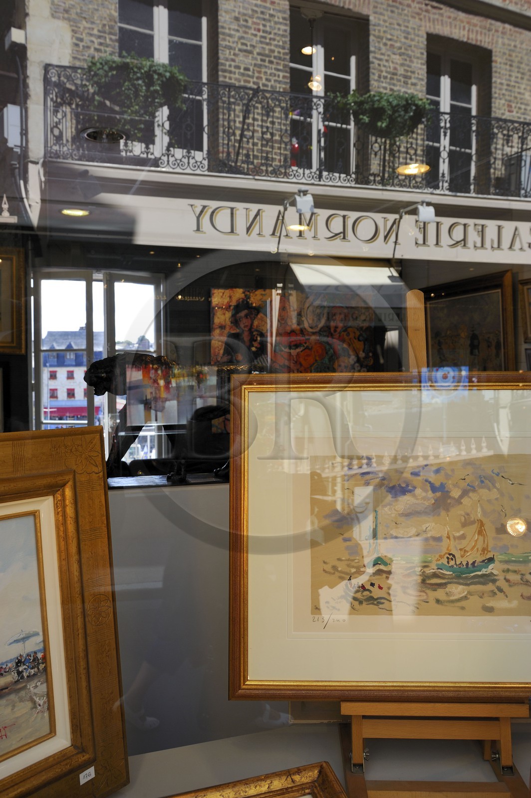 France, Calvados, Honfleur, window of one of the many art gallery