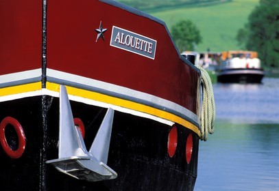 France, Cote d'Or, canal of Burgundy, barge