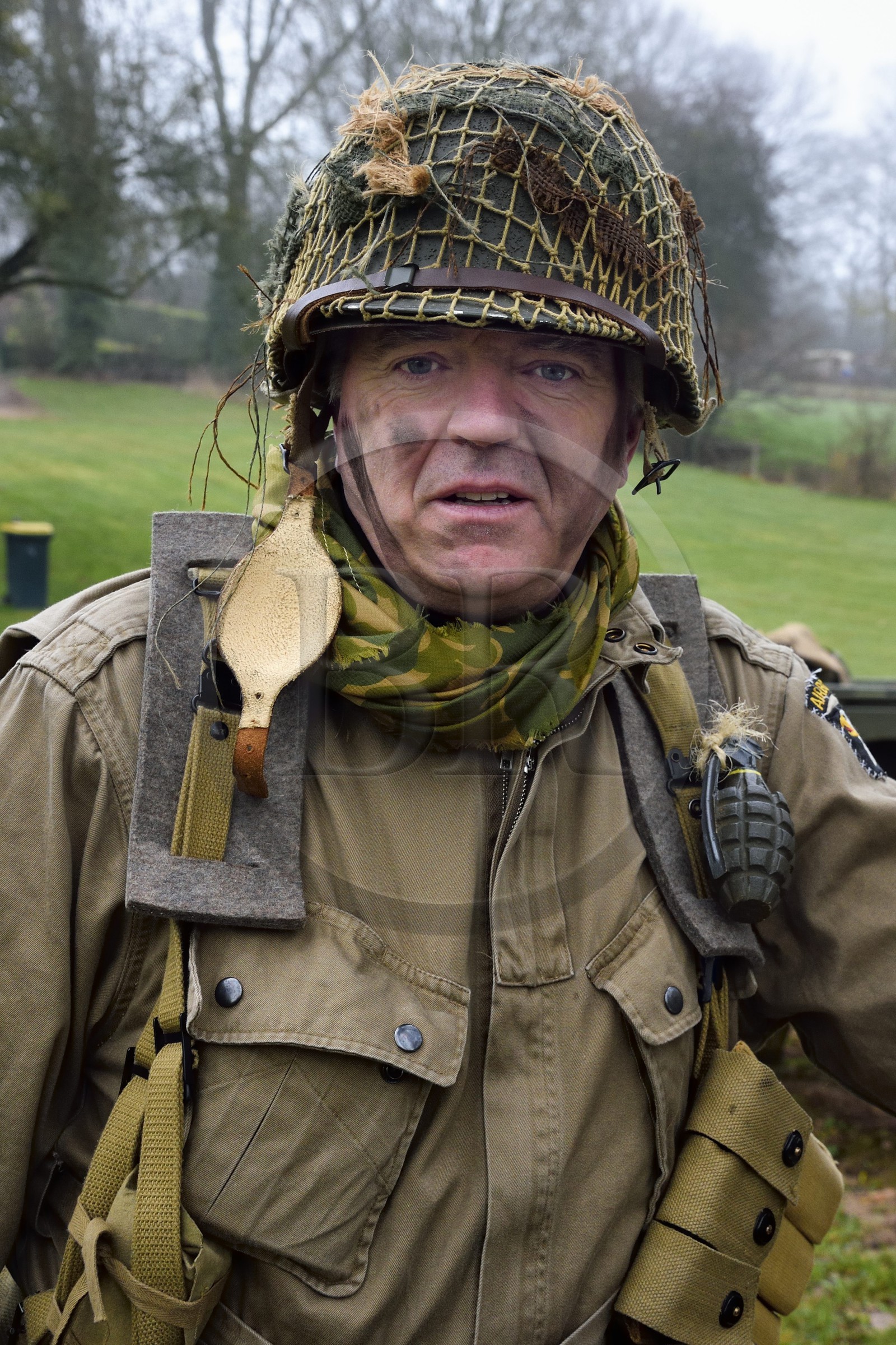 France, Eure (27), Sainte-Colombe-prés-Vernon, Allied Reconstitution Group (association de reconstitution historique de la 2éme Guerre Mondiale américain et Maquis), le reconstitueur Michel Menager en uniforme de la 101e division aéroportée US