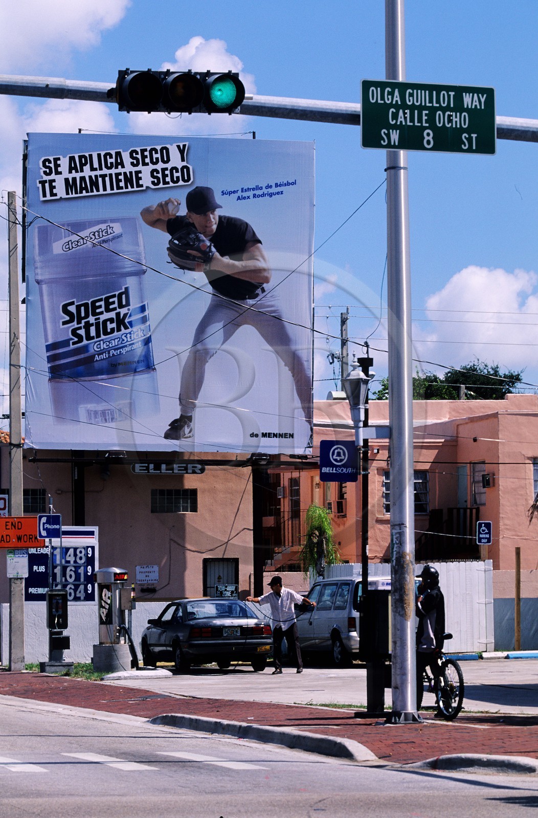 United States, Florida, Miami, road signs and advertising in Spanish