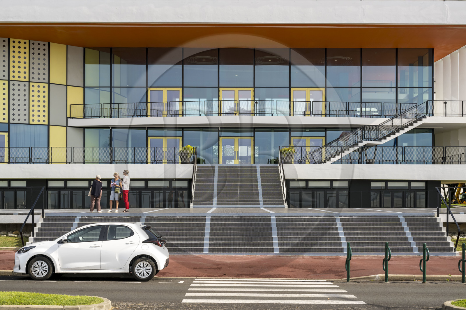 France, Charente-Maritime, Royan, the convention center (1957) designed by the architect-urban planner Claude Ferret and punctuated by the perforated yellow and gray aluminum panels of the Jean Prouvé workshops on the facade