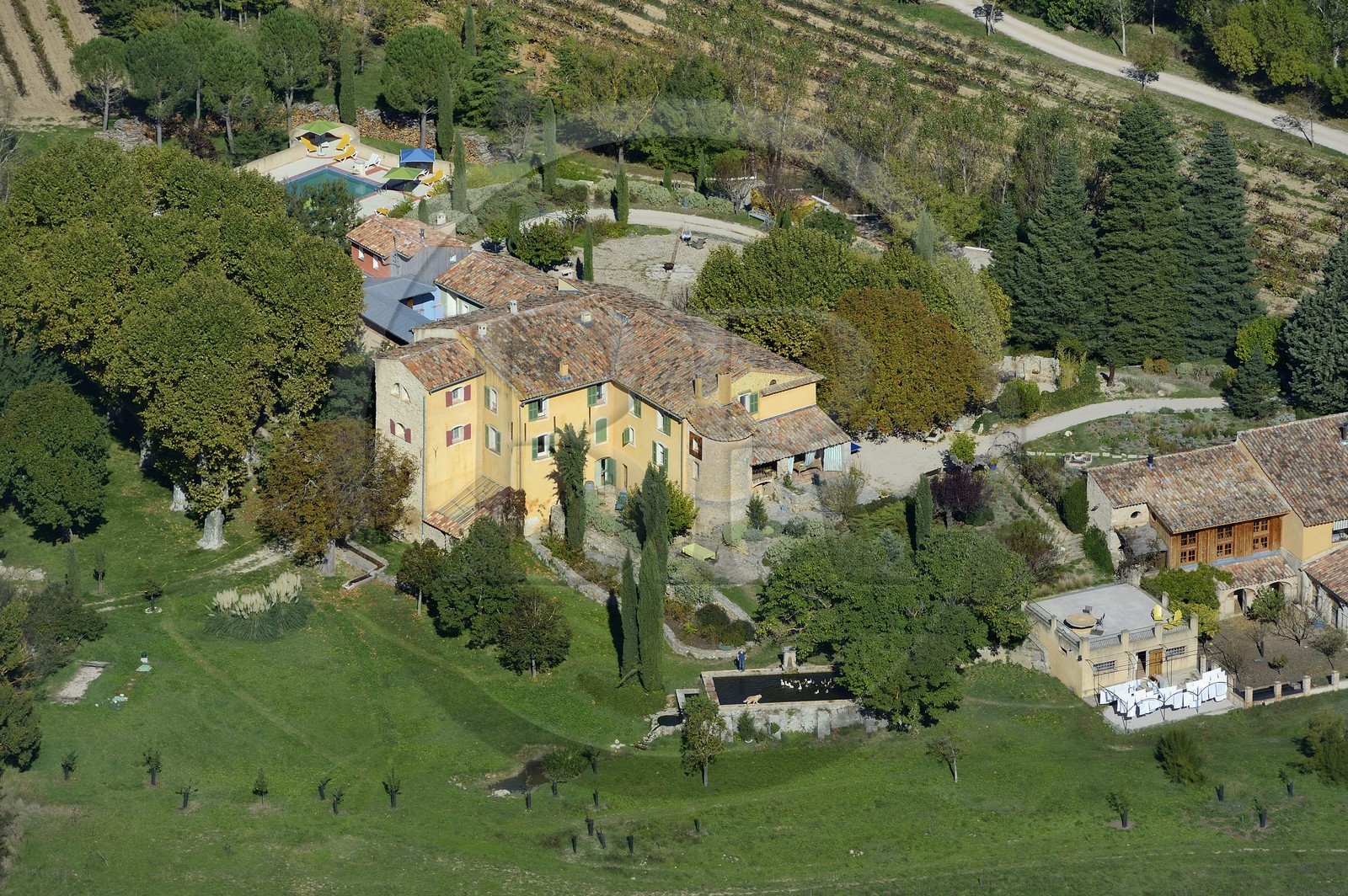 France, Var, Provence Verte (Green Provence), Bras village next to Saint Maximin, Le Peyrourier - une campagne en Provence Bed and Breakfast (aerial view)