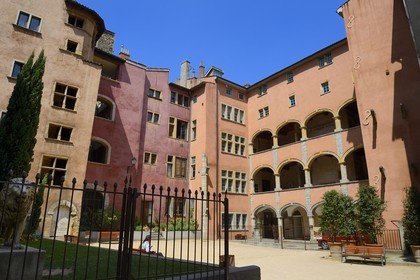 France, Rhone, Lyon, historical site listed as World Heritage by UNESCO, Vieux Lyon (Old Town),  Saint Jean District, Maison des Avocats (the Lawyers' House) of Renaissance Style, converted into the Musee de la Miniature et du Cinema (MIM), place de la Basoche