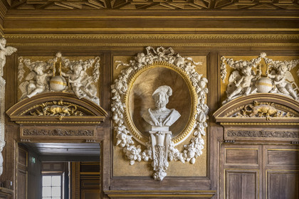 France, Seine-et-Marne, Fontainebleau, castle of Fontainebleau listed as World Heritage by UNESCO, the Francois 1er Gallery built between 1528 and 1530, bust of Francois Ier