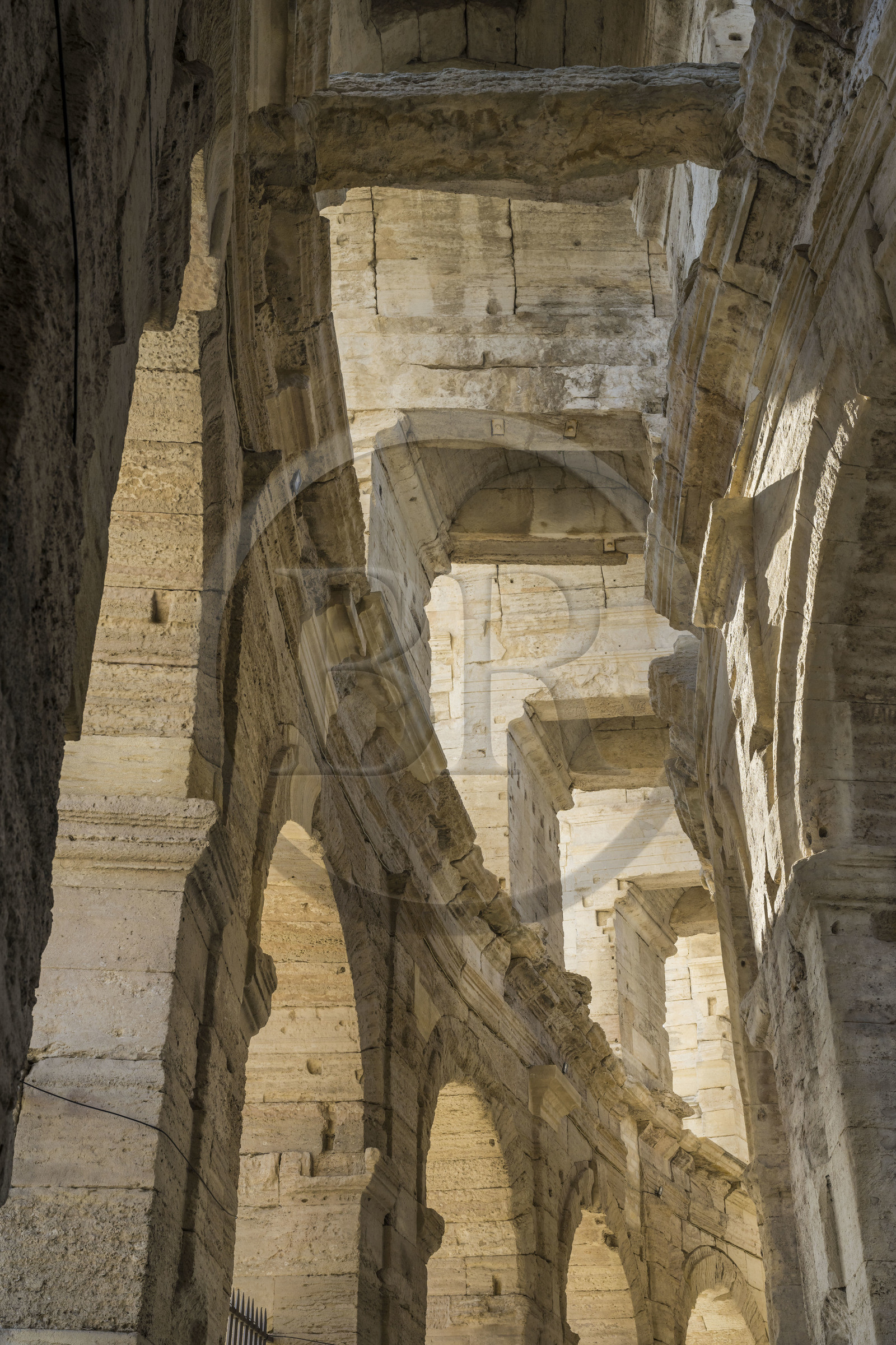 France, Bouches du Rhone, Arles,  listed as World heritage by UNESCO, the exterior gallery on the ground floor still partially covered with large monolithic slabs