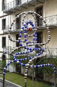 France, Haute Loire, Le Puy en Velay, Routes of Santiago de Compostela in France listed as World heritage by UNESCO, the Hotel-Dieu, sculpture The heart of the Hôtel-Dieu (2014) by the artist Jean-Michel Othoniel