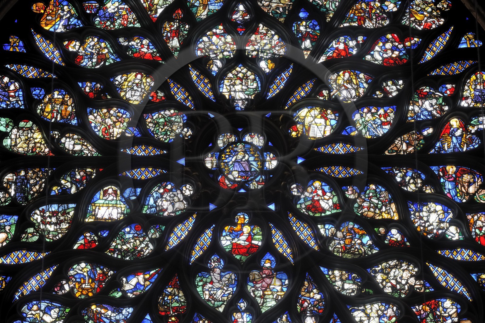France, Paris (75), ile de la Cité, la Sainte Chapelle, la Chapelle Haute, détail de la rosace