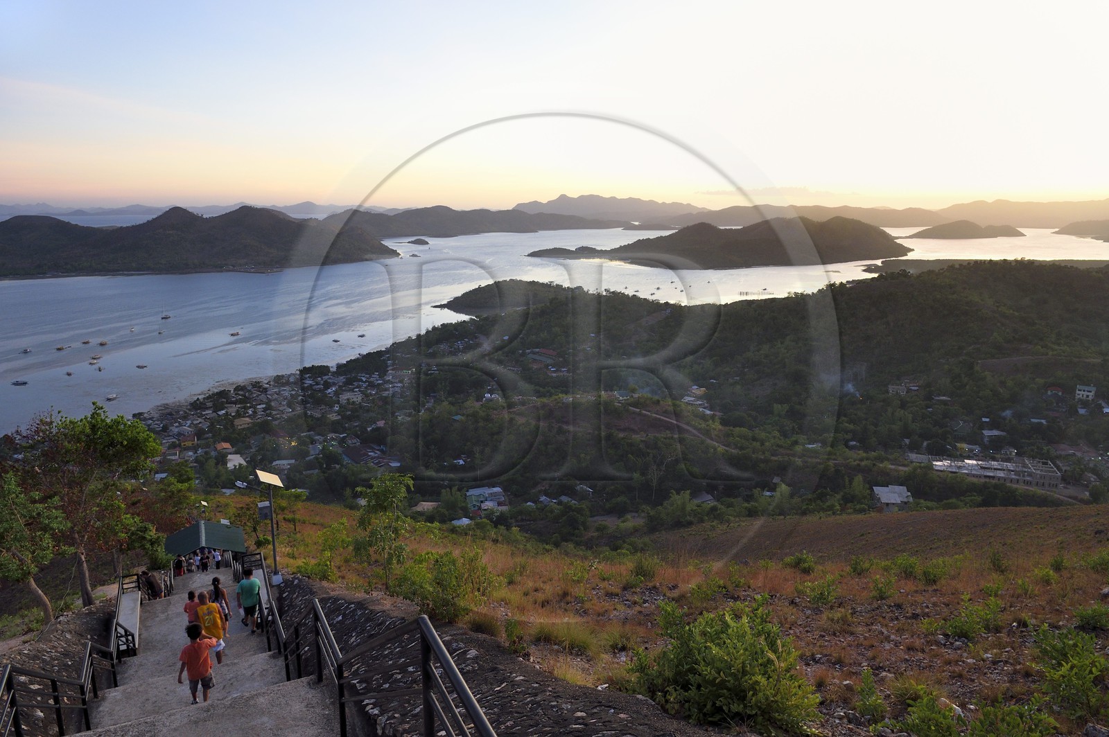 Philippines, Calamian Islands in northern Palawan, Coron Island, Coron Town, the view point from Mount Tapyas overlooking the city and the surrounding islands