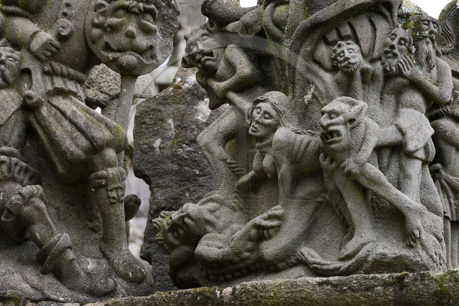 France, Finistere, Guimiliau, the calvary in the Parish close (enclos paroissial), katell Gollet is doomed to eternal flames