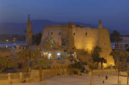 Egypt, Upper Egypt, Nile Valley, Luxor Temple at dusk, listed as World Heritage by UNESCO