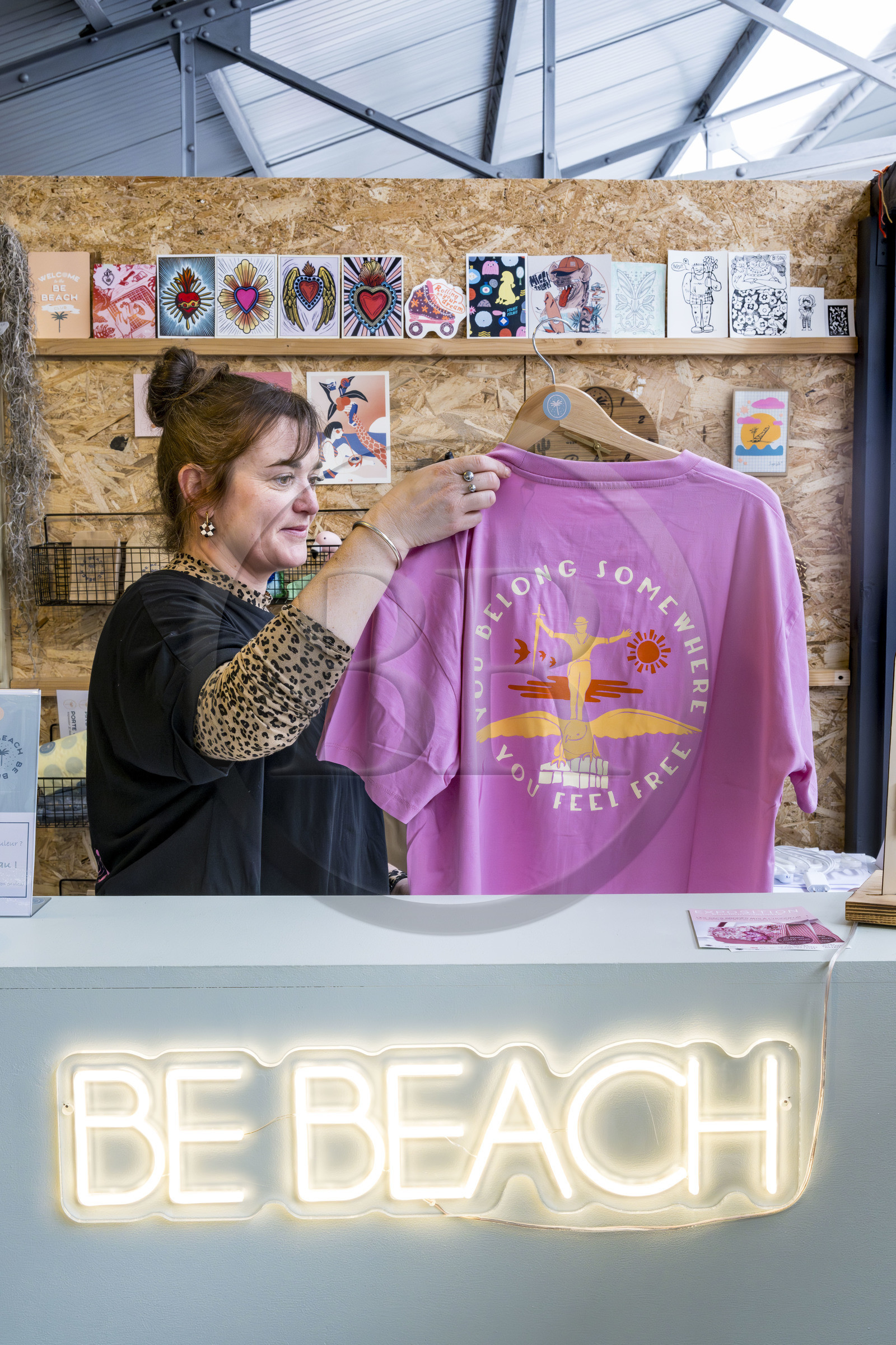 France, Loire-Atlantique, Saint-Nazaire, the shared workspace Le Garage, a lively place welcoming 13 workshops-boutique and artisans in the field of artisanal, artistic and digital creation, Marie Rotailleau-Albin, creator of the Be Beach brand and manages the collections