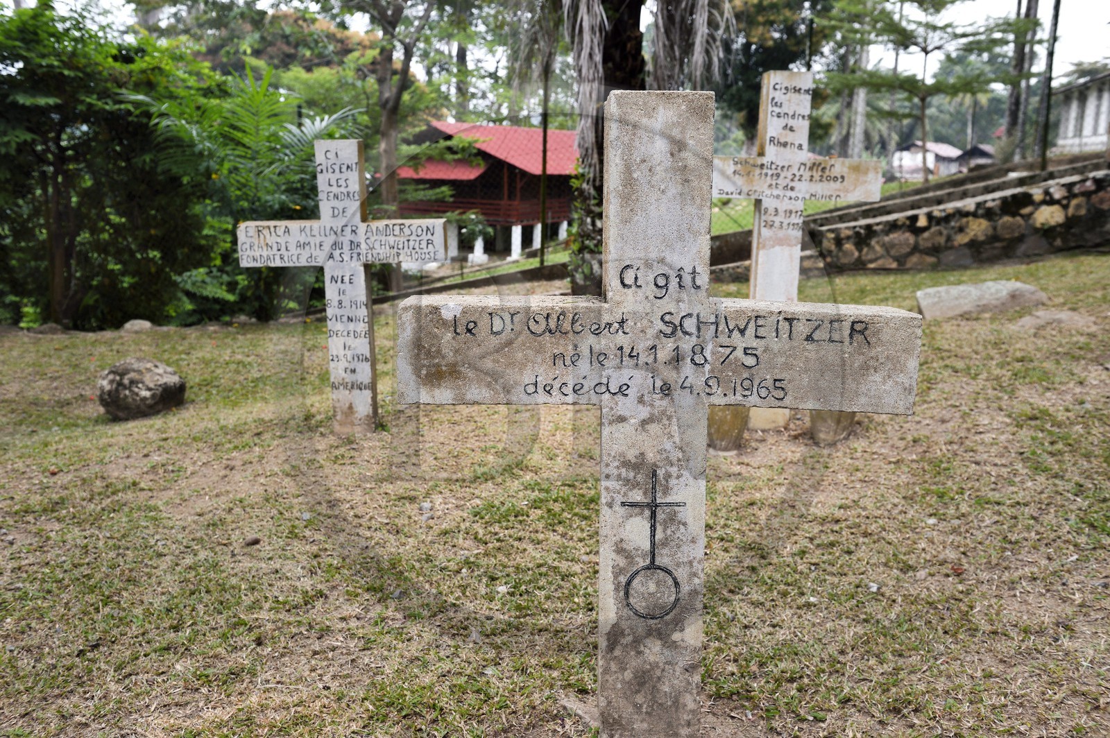 Gabon, Province du Moyen-Ogooué, Lambaréné, Hopital Albert Schweitzer, tombe d'Albert Schweitzer