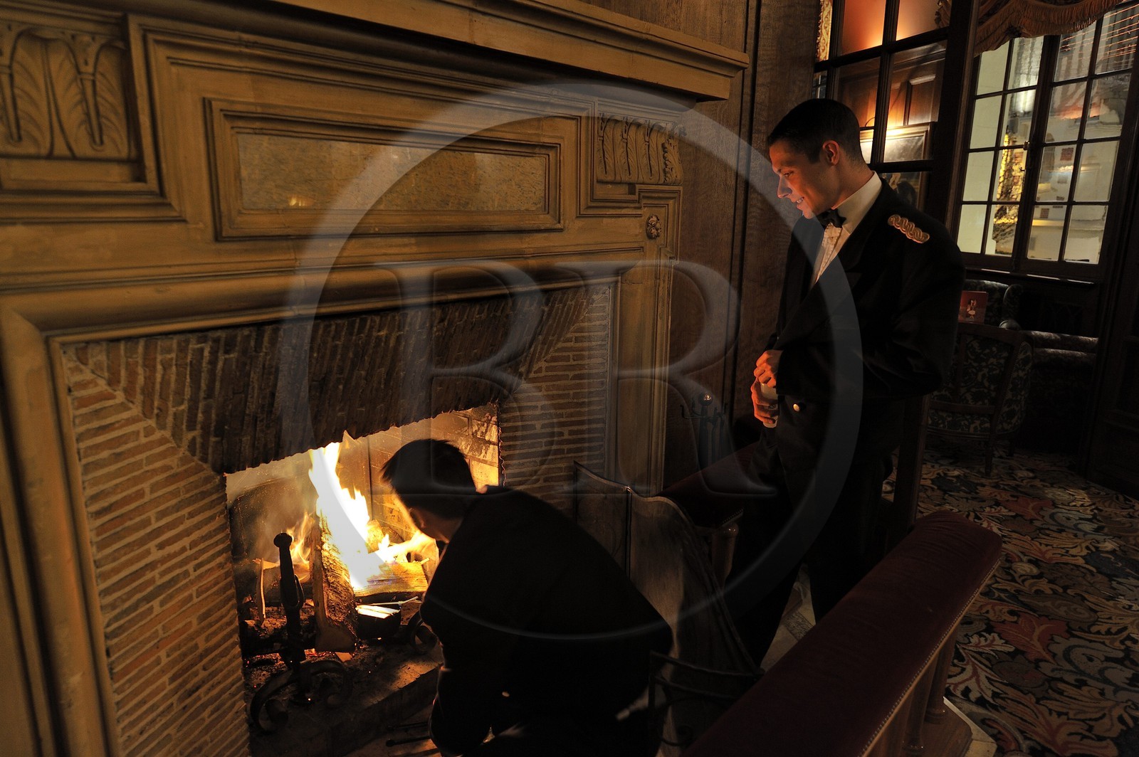 France, Calvados, Pays d'Auge, Deauville, Normandy Hotel (Barriere group), the hall fireplace