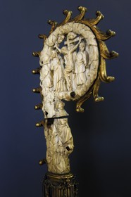 France, Paris, Musee du Moyen-Age (Middle Ages Museum), the former Hotel de Cluny, head of crozier in ivory circa 1300