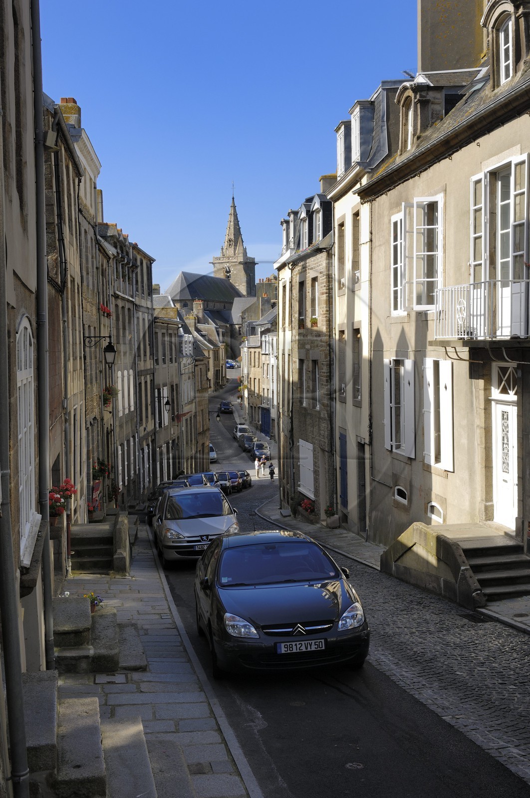 France, Manche, Cotentin, Granville, the Haute Ville (Upper town), Notre Dame de Cap Lihou Church and Notre-Dame street