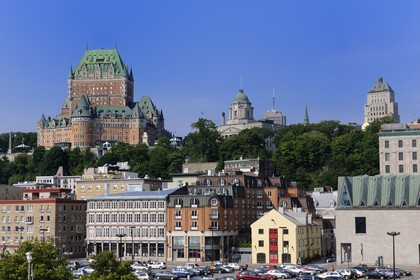 Canada, Quebec Province, Quebec City, Old Town listed as World Heritage by UNESCO, Frontenac Castle from Saint Lawrence River