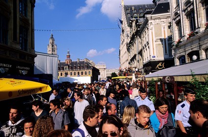 France, Nord, Lille, crowd in Rihour street during the Braderie de Lille (jumble sale)