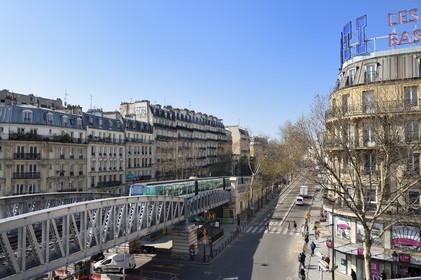 France, Paris, the Barbes district, Boulevard Rochechouart, the the skytrain and the Tati store