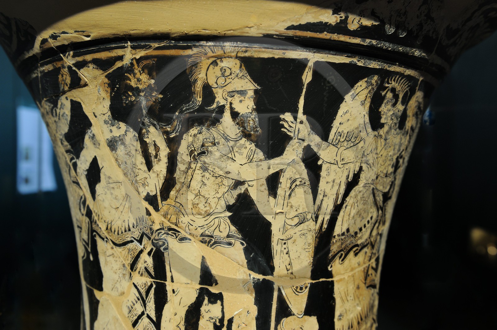 Italie, Toscane, Val di Cecina, Volterra, Museo Etrusco Guarnacci (Musée Etrusque Guarnacci), vase de Montebradoni (cratere da Montebradoni) du IVe siècle av. J.‑C.