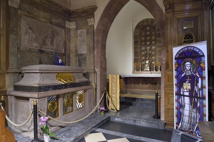 France, Bas Rhin, Mont Saint Odile, Mont Sainte-Odile Abbey also known as Hohenburg Abbey, Sainte-Odile chapel and tomb of the saint