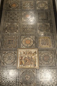 France, Rhone, Lyon, historical site listed as World Heritage by UNESCO, colline de Fourviere, Gallo-Roman Museum of Fourvière, Hercule's drunkenness mosaic dating from the 2nd century and coming from a house of Vienna