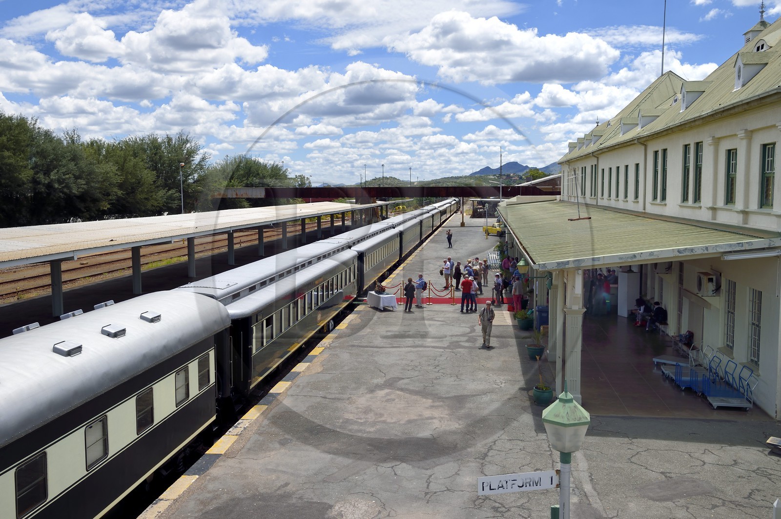 Namibia, Khomas region, Windhoek, the colonial architecture railway station dating back to the German era, station's platform