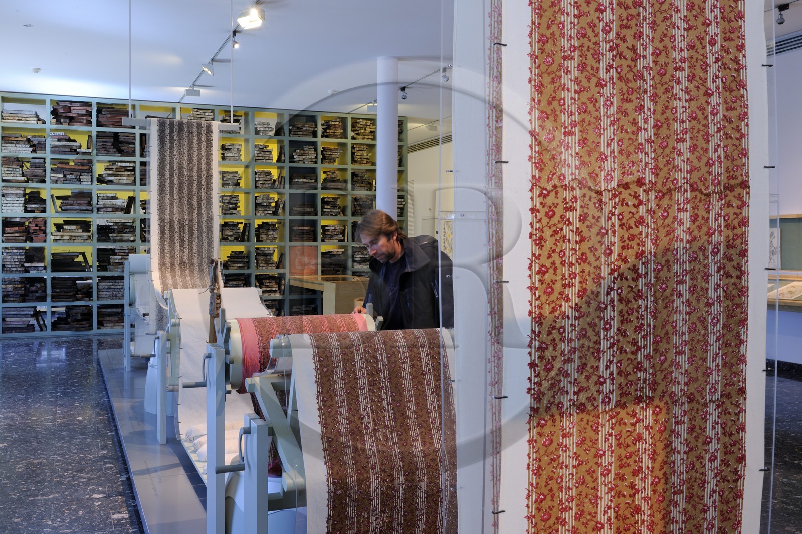France, Haut-Rhin (68), Mulhouse, musée de l’Impression sur Étoffes, diffrentes étapes d'impression au 18ème siècle