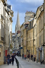France, Calvados, Caen, old town, Arcisse de Caumont street and the bell tower of the Saint-Pierre church in the background