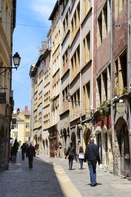 France, Rhone, Lyon, historical site listed as World Heritage by UNESCO, St. Paul neighborhood in the Vieux Lyon (Old Town), the rue Juiverie street