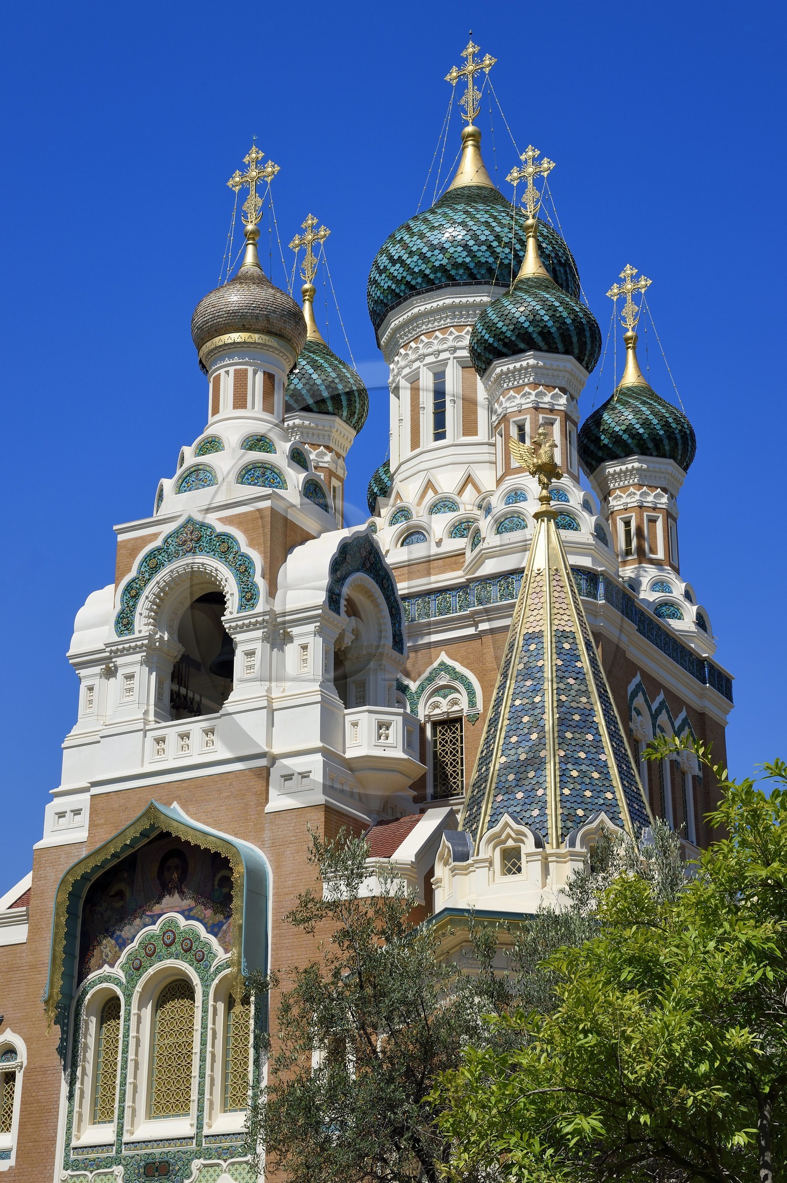 France, Alpes-Maritimes, Nice, Russian Orthodox Cathedral of St Nicolas and St Alexandra built in 1859 on Boulevard Tzarevitch