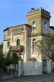 France, Haut Rhin, Mulhouse, Rebberg district, moorish type Villa at the corner of rue Moenchsberg and rue Ventron