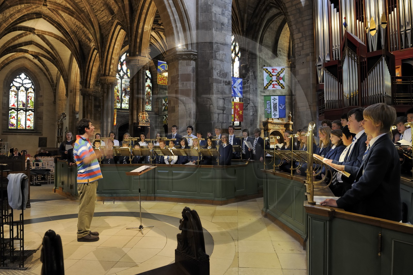 United Kingdom, Scotland, Edinburgh, listed as World Heritage by UNESCO, The Royal Mile, rehearsal of the choir of Edinburgh academy for a concert in Saint Giles Cathedral