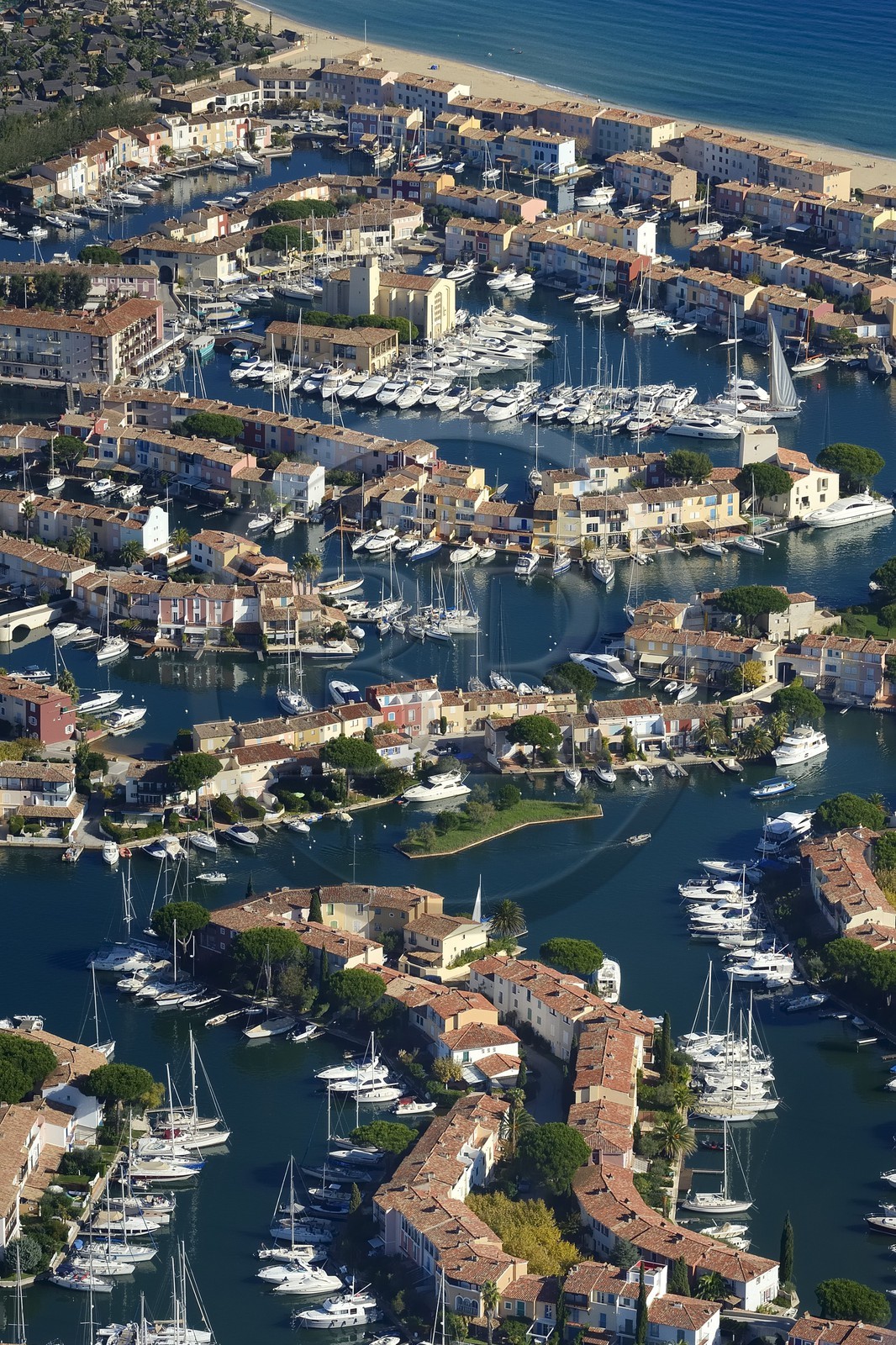 France, Var, Gulf of St Tropez, Port Grimaud seaside town (aerial view)