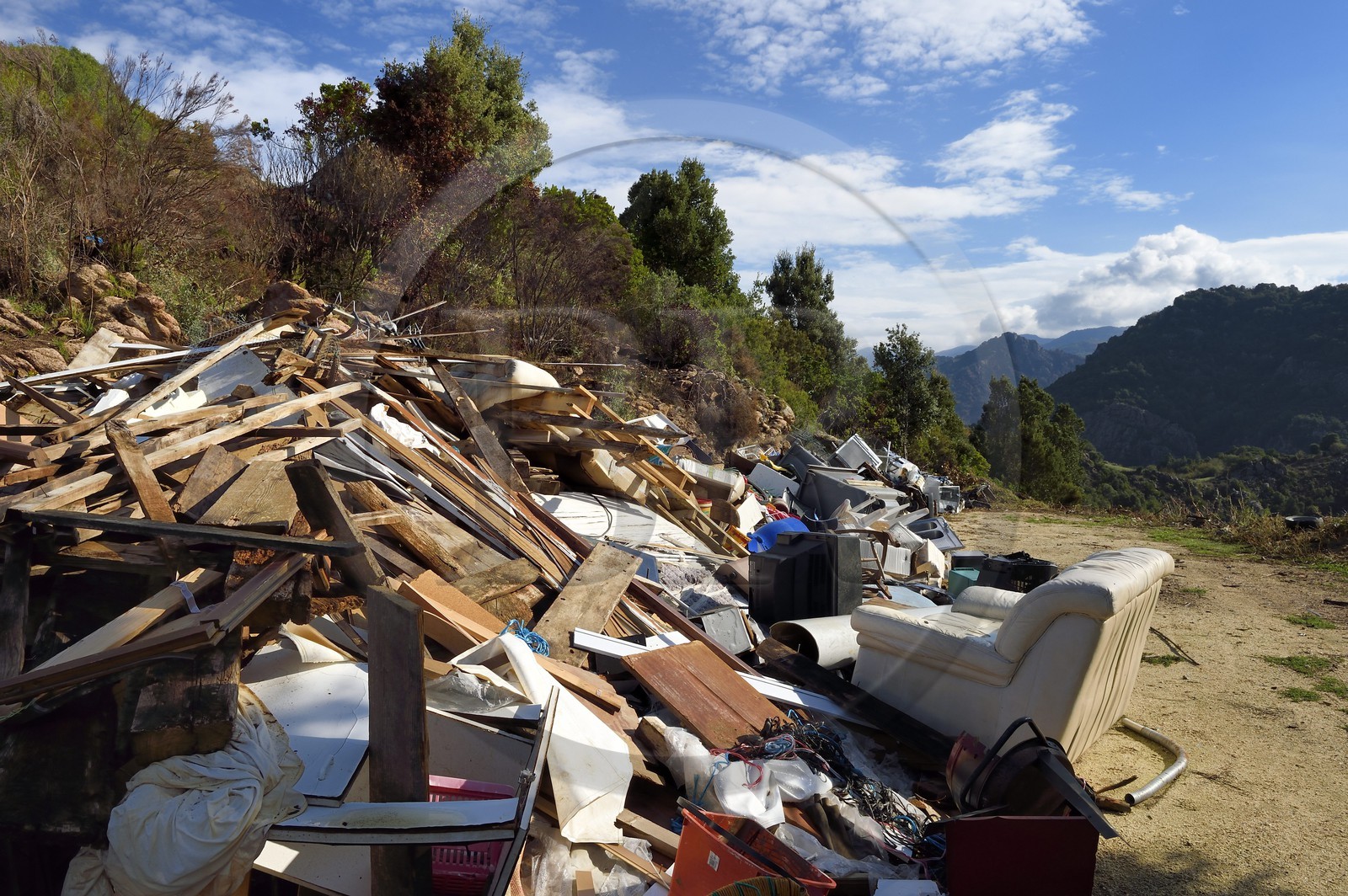 France, Corse du Sud, Prunelli river valley, illegal dumping