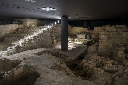 France, Yonne, Auxerre, Saint Germain Abbey church, remains of the 9th and 11th century basilica found and highlighted under the nave
