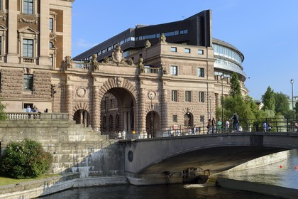 Suède, Stockholm, Gamla stan, île de Helgeandsholmen dans la vieille ville, le Parlement suédois (Riksdagshuset)