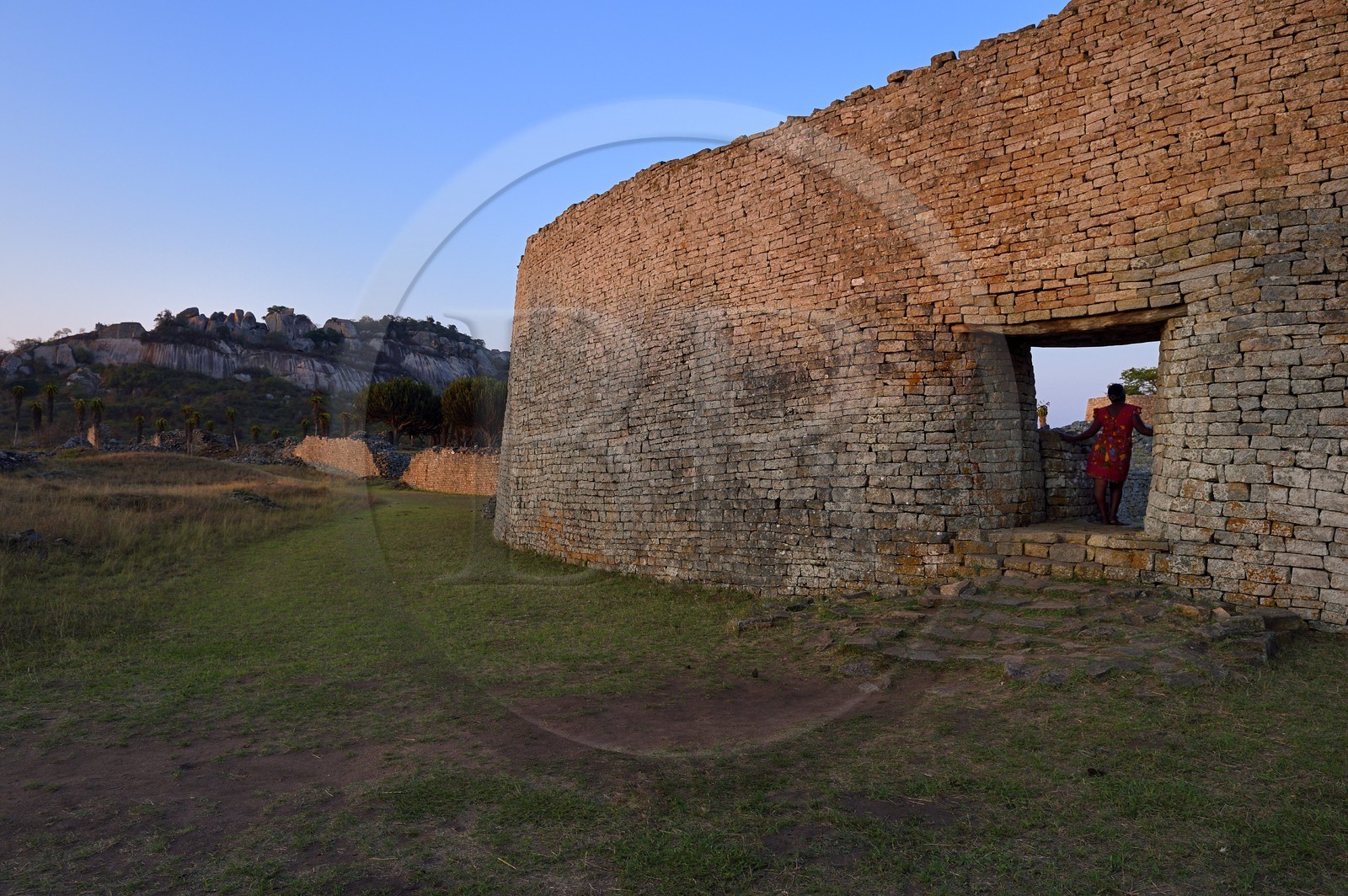 Zimbabwe, Masvingo province, the ruins of the archaeological site of Great Zimbabwe, UNESCO World Heritage List, 10th-15th century, exterior wall west entrance of the Great Enclosure