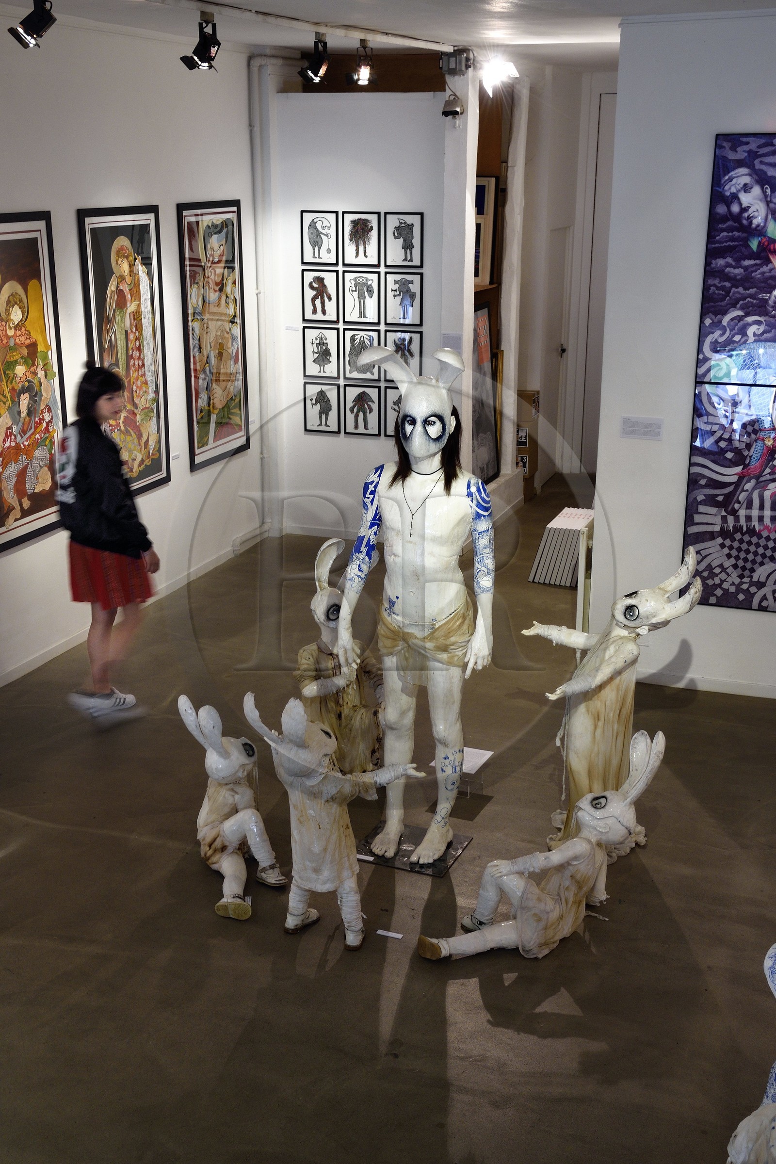 France, Paris, Arts Factory, Contemporary art gallery, exhibition of the artist Paul Toupet (sculpture) and Mikael de Poissy (paintings of tattoos)