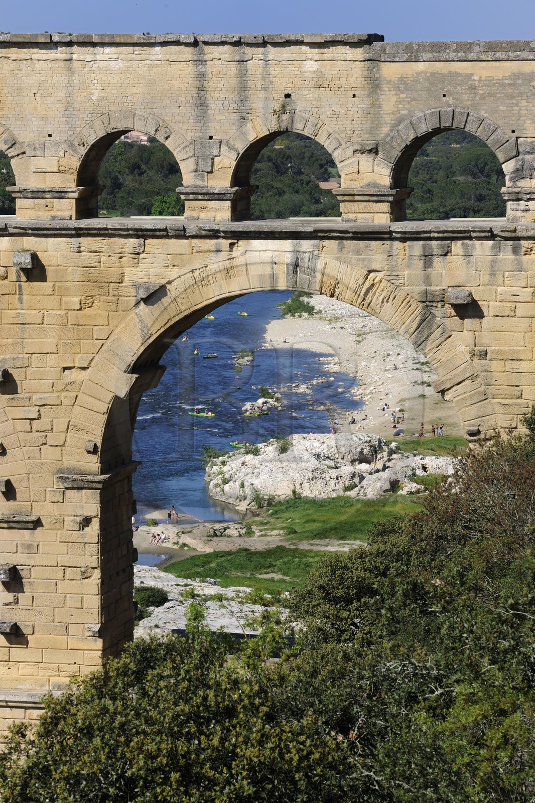 France, Gard, Pont du Gard listed as World Heritage by UNESCO, Roman aqueduct over Gardon River
