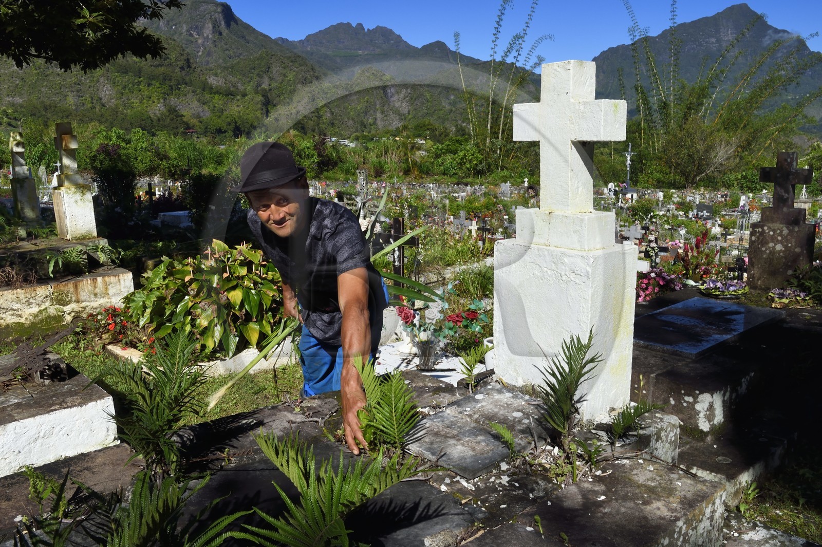 France, Reunion island (French overseas department), Cirque de Salazie, listed as World Heritage by UNESCO, Hell-Bourg, labeled labelled Les Plus Beaux Villages de France (The Most Beautiful Villages of France), Philippe Cocotier called La Chine, a local officer from Hell Bourg who is in charge of the upkeep of the cemetery