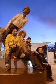 Espagne, Andalousie, Malaga, quartier Soho, centre d’art contemporain (CAC Malaga), quatre artistes de la scène locale de gauche à droite Javier Calleja, Owanto, José Luis Puche et Rafael Alvarado