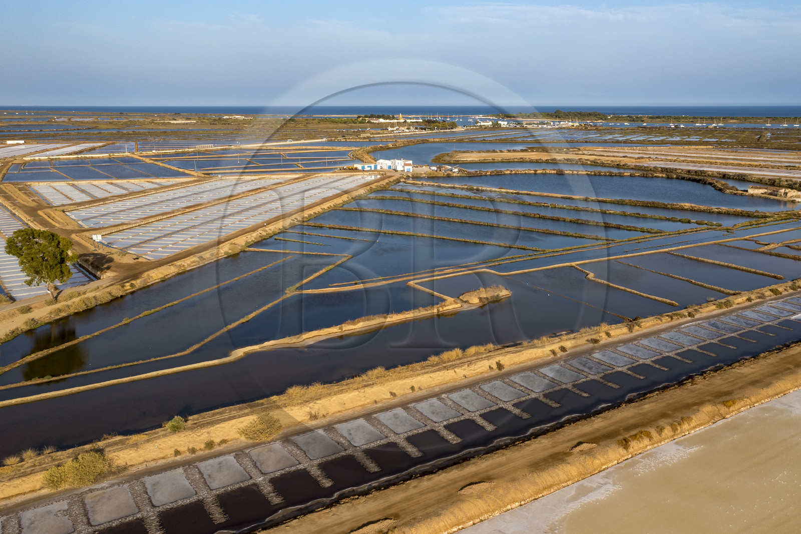 Portugal, Algarve, Tavira, les marais salants en bordure de la ville et du Parc Naturel de la Ria Formosa (vue aérienne)