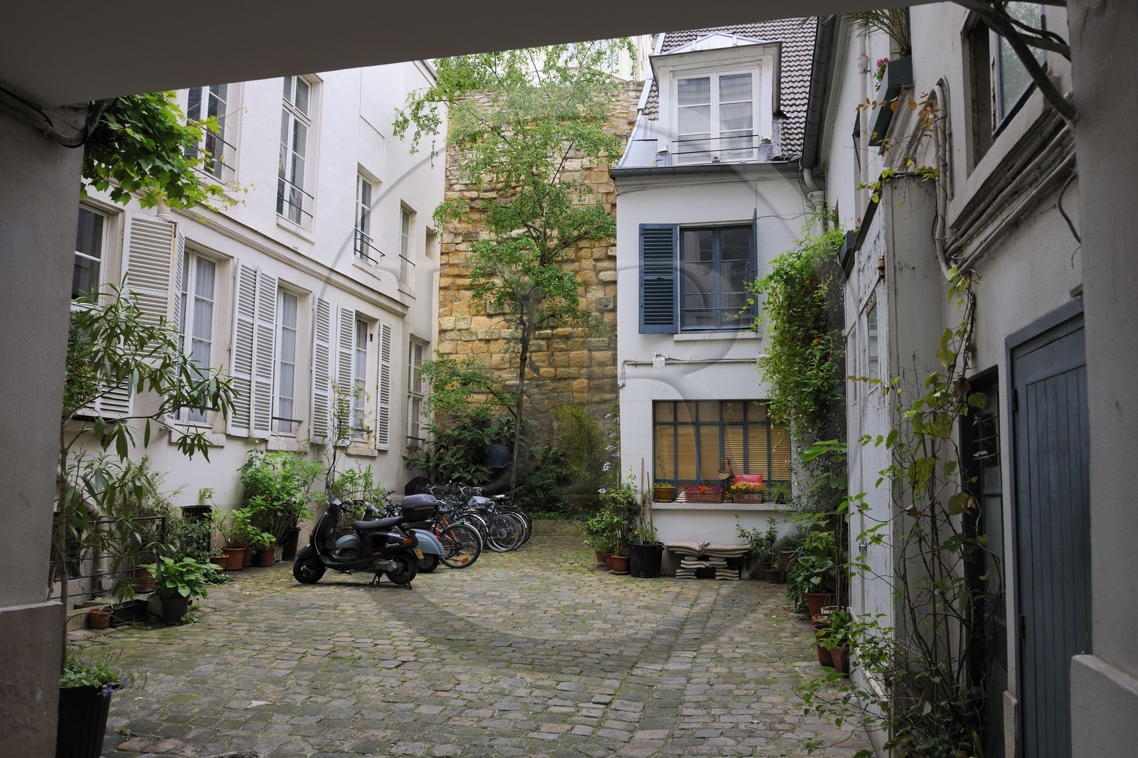 France, Paris, Philippe Auguste's surrounding wall in the back of a courtyard in Cardinal Lemoine street