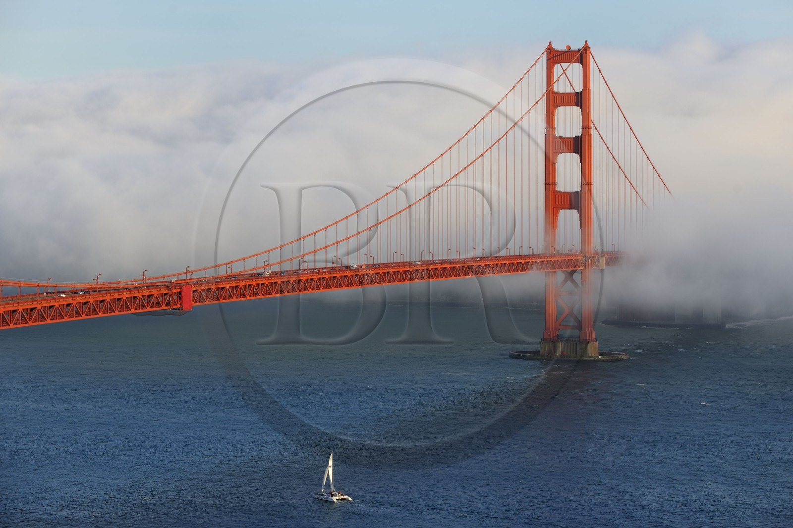 Etats-Unis, Californie, San Francisco, le pont du Golden Gate Bridge émergeant de la brume