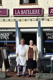 France, Eure, the village of Bas-Caumont in the norman Seine river meanders, the Bar and Restaurant La Bateliere from Brigitte et Raymond Godebout on the Veloroute of Val de Seine