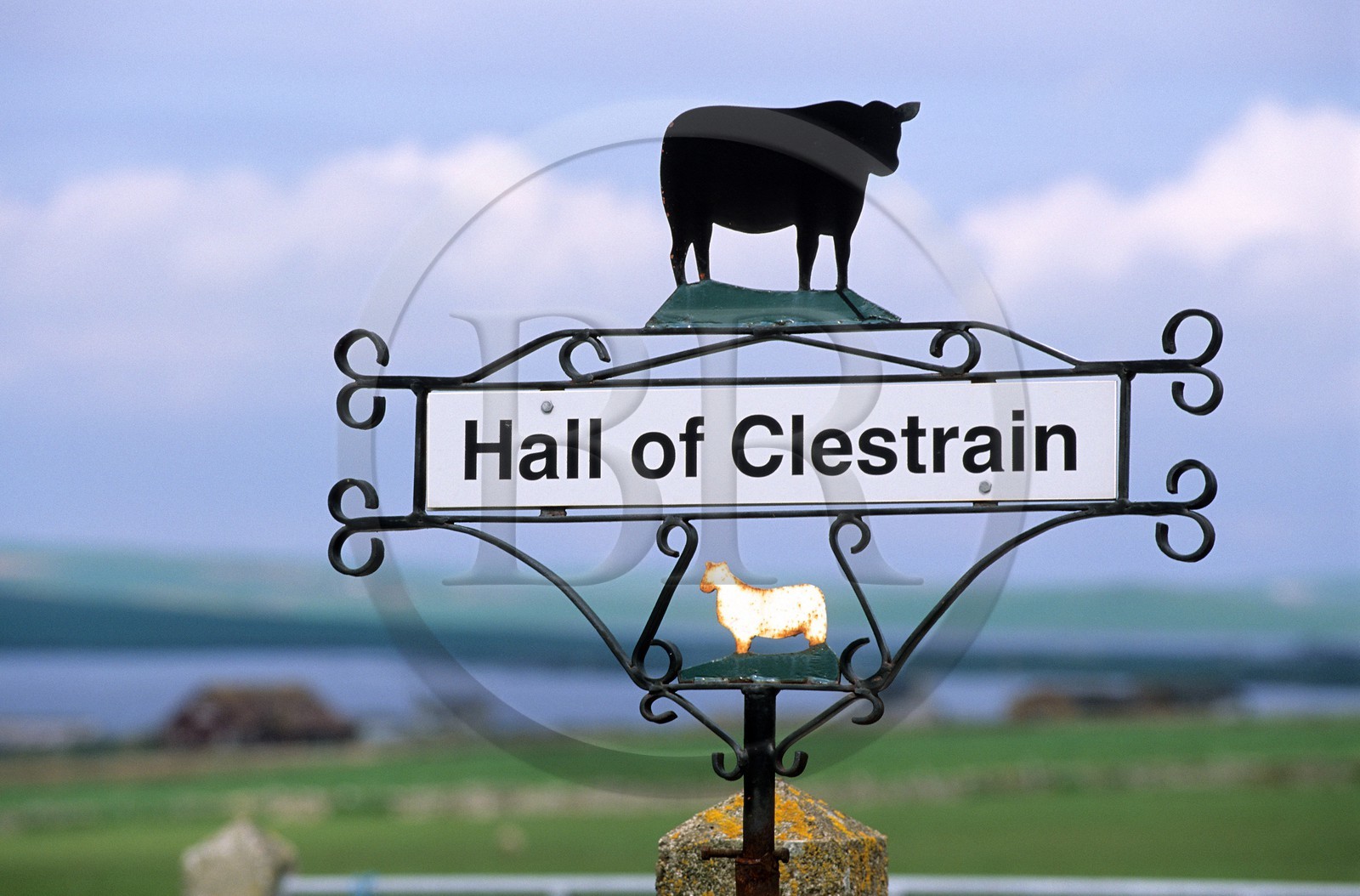 Royaume-Uni, Ecosse, îles Orcades, Mainland, enseigne de ferme à Clestrain