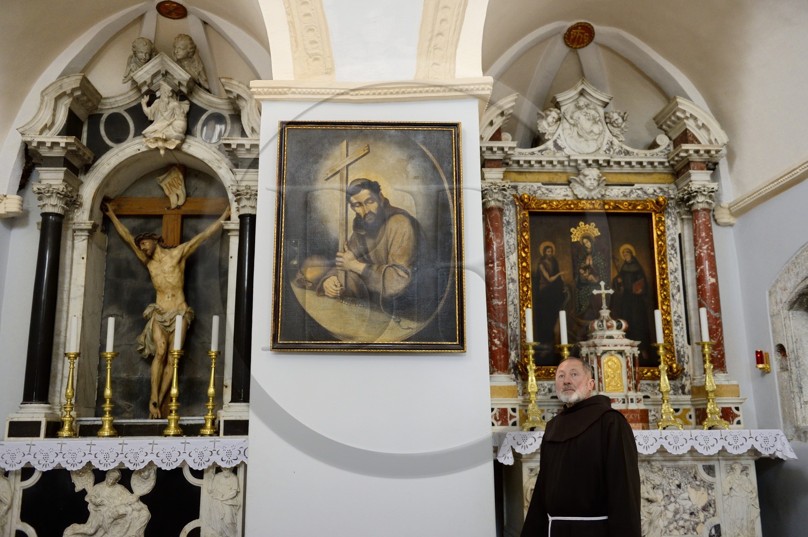 Croatia, Dalmatia, Krka National Park, the Visovac Franciscan Monastery, Saint Francis of Assisi portrait in the church